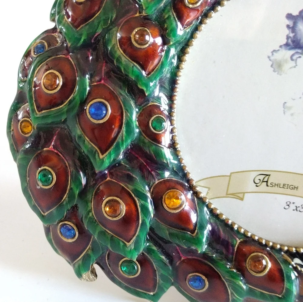 Ashleigh Manor Enameled Embellished Peacock Frame 3x3